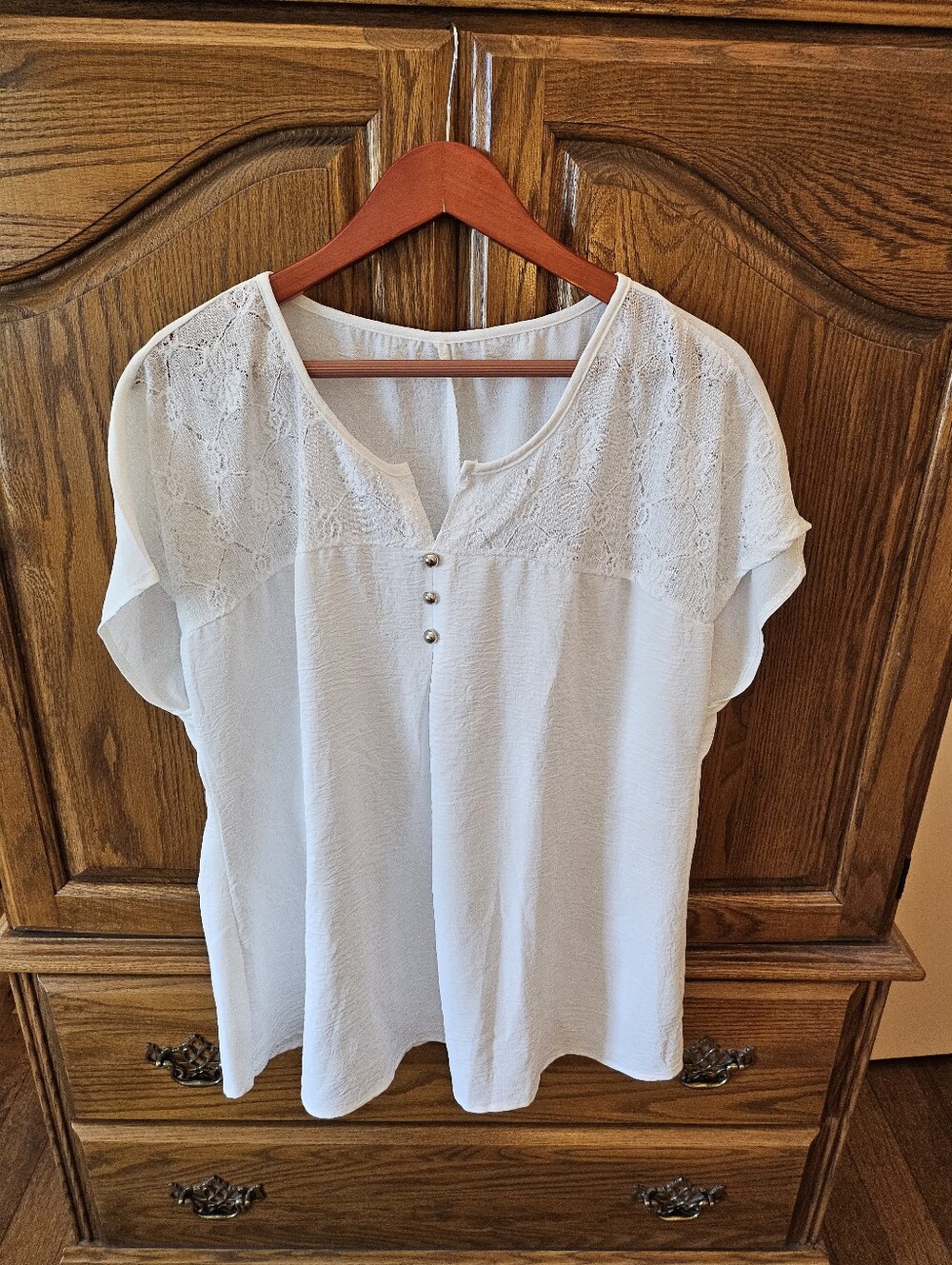 Lace Yoke Button-Front Top - Picture 2 of 5